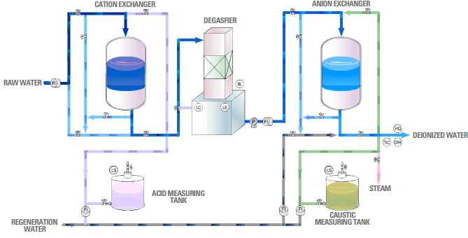 Ion exchange water treatment system for ions